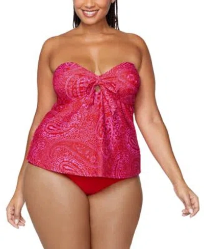 Raisins Curve Trendy Plus Size Zanzibar Strapless Tankini Top In Red