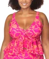 Raisins Curve Trendy Plus Topanga Printed Tie-front Tankini In Pink Multi