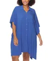 Raisins Curve Trendy Plus Vacay Button-front Cover-up Shirt In Slate