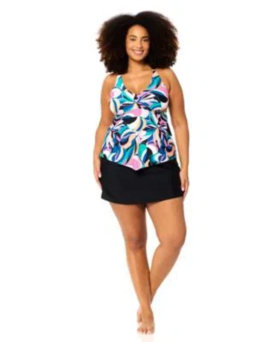 Raisins Curve Womens Plus Size Aviva Trendy Underwired Tankini Top Skirt In Multi Color