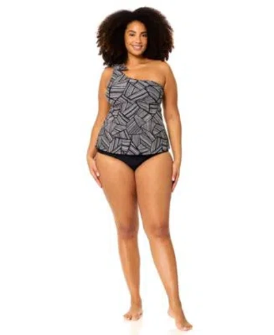 Raisins Curve Womens Plus Size Marita Trendy Printed Tankini Top Full Coverage Bottoms In Gray