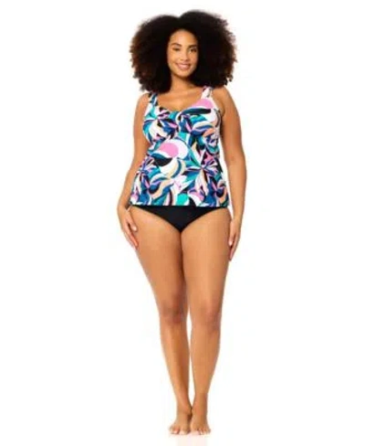 Raisins Curve Womens Plus Size Rimini Trendy Printed Tankini Top Full Coverage Bottoms In Multi