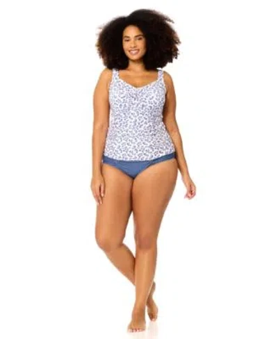 Raisins Curve Womens Plus Size Sasha Sweetheart Neck Tankini Top Full Coverage Bottoms In Blue