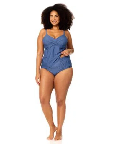 Raisins Curve Womens Plus Size Underwire Aries Tankini Top Full Coverage Bottoms In Blue