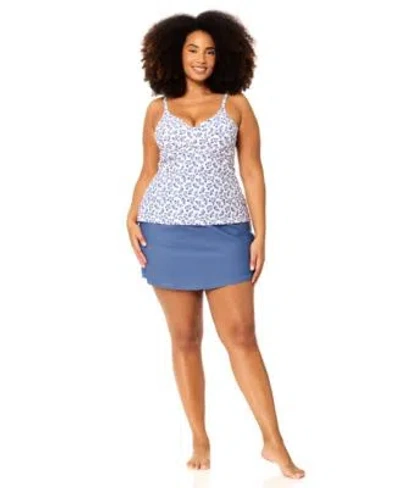 Raisins Curve Womens Plus Size Underwire Aries Tankini Top Skirt In Blue