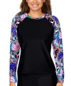 Raisins Juniors' Back-zip Rash Guard Top In Black