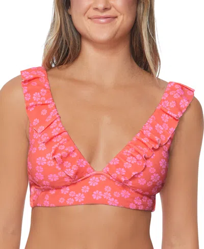 Raisins Juniors' Cannes Floral-print Ruffle Bikini Top In Multi Color