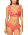 Raisins Juniors Cannes Ruffled Bikini Top Cabo Bottoms In Coral