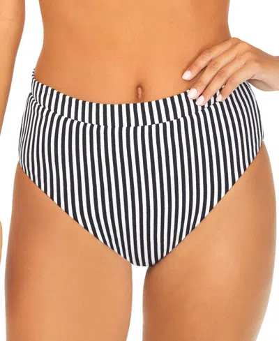 Raisins Juniors' High-waisted Striped Bikini Bottoms In Black