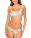 Raisins Juniors Lace Up Bikini Top Ruched Bottoms In Multi