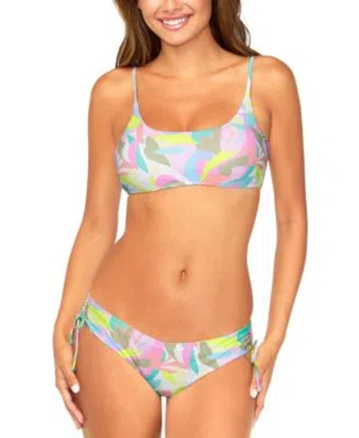 Raisins Juniors Lace Up Bikini Top Ruched Bottoms In Multi