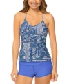 Raisins Juniors Macrame Back Tankini Top Surf Boy Shorts Swim Bottoms In Blue