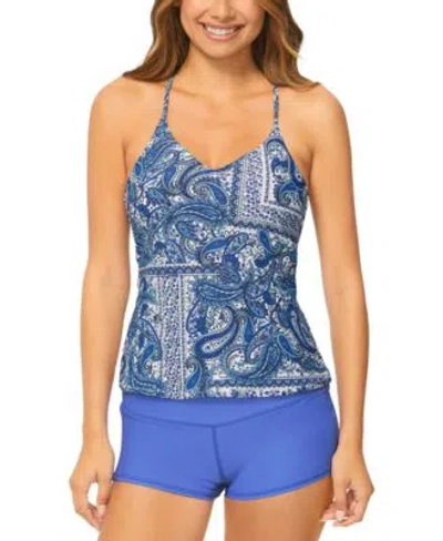 Raisins Juniors Macrame Back Tankini Top Surf Boy Shorts Swim Bottoms In Blue