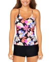 Raisins Juniors Macrame Tankini Solid Swim Shorts In Black Multi