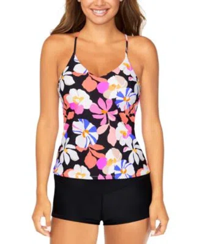 Raisins Juniors Macrame Tankini Solid Swim Shorts In Black Multi