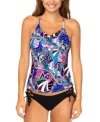 Raisins Juniors Noumea Camisole Tankini Top Side Laced Bottoms In Black