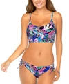 Raisins Juniors Printed Aruba Bikini Top Side Tied Bottoms In Black Multi