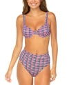 Raisins Juniors Printed Bikini Top High Waisted Bottoms In Mauve