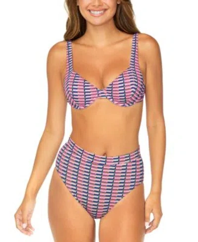 Raisins Juniors Printed Bikini Top High Waisted Bottoms In Mauve
