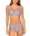 Raisins Juniors Printed Bikini Top V Waist Bottoms In White Multi