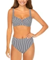 Raisins Juniors Printed Cutout Detail Bikini Top High Waisted Striped Bottoms In Multi
