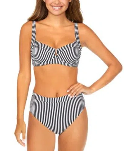 Raisins Juniors Printed Cutout Detail Bikini Top High Waisted Striped Bottoms In Black