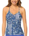 Raisins Juniors' Printed Macrame-back Tankini In Blue