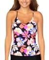 Raisins Juniors' Printed Macrame-back V-neck Tankini In Black Multi