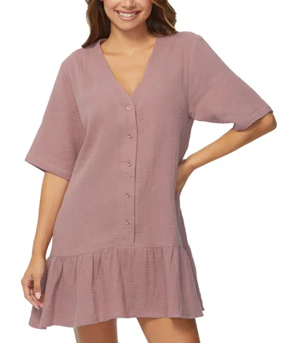 RAISINS JUNIORS' SOL COTTON V-NECK ELBOW-SLEEVE COVER-UP