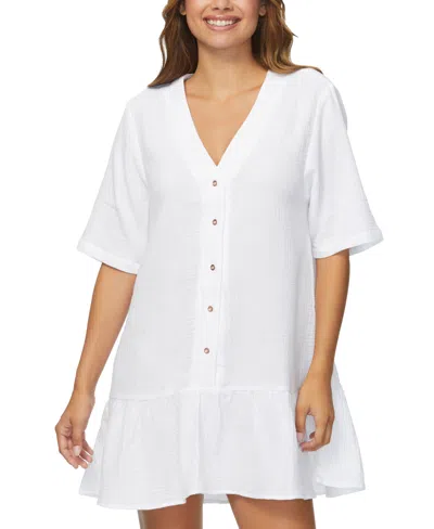 RAISINS JUNIORS' SOL COTTON V-NECK ELBOW-SLEEVE COVER-UP