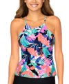 Raisins Juniors' St. Croix Printed High-neck Tankini In White Multi