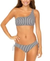 Raisins Juniors Striped Asymmetric Bikini Top Luna Bottoms In Black