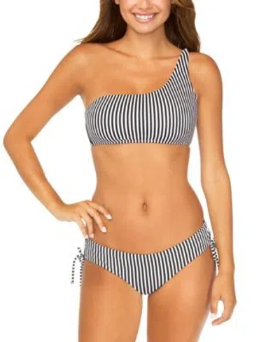Raisins Juniors Striped Asymmetric Bikini Top Luna Bottoms In Black