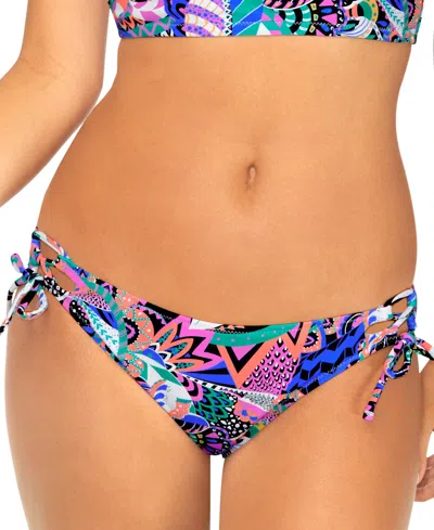 Raisins Juniors' Sweet Side Printed Side-tie Bottoms In Black Multi