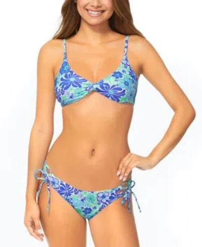 Raisins Juniors Twisty Bikini Top Sweet Side Tie Bottoms In Blue
