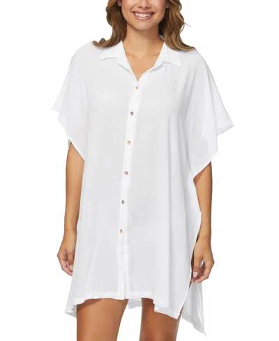 RAISINS JUNIORS' VACAY BUTTON-FRONT COVER-UP TUNIC SHIRT