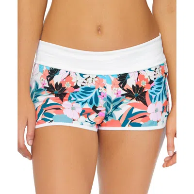 Raisins Juniors Womens Floral Print Shorts Swim Bottom Separates In White