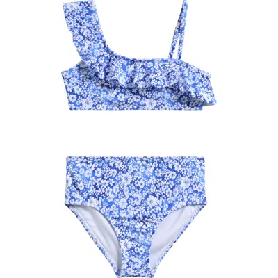 Raisins Kids' Floral Ruffle Two-piece Swimsuit In Blue