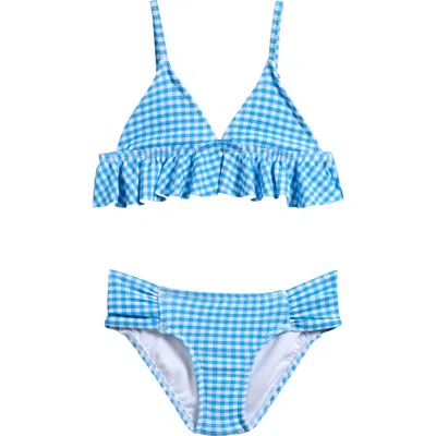 Raisins Kids' Gingham Ruffle Two-piece Swimsuit In Blue