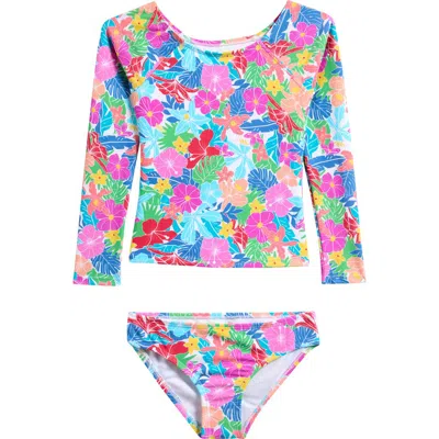 Raisins Kids' Hawaiian Floral Two-piece Rashguard Swimsuit In Multi