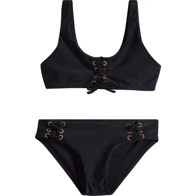 Raisins Kids' Newport Solid Lace Detail Swimsuit In Black