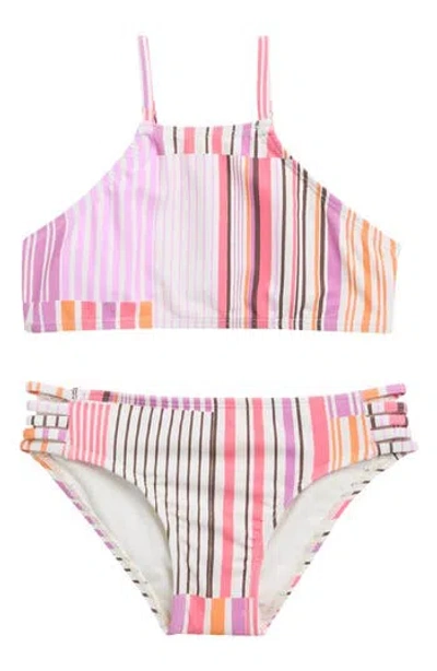 Raisins Kids' Stripe Mix Kaori 2-piece Bikini In Pink