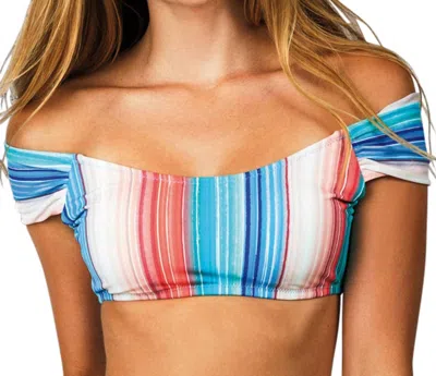Raisins Off The Shoulder Island Bikini Top In Newport Stripe In Multi