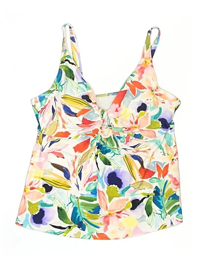 Pre-owned Raisins Swimsuit Top White Floral Pattern Swimwear