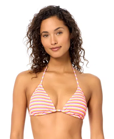 Raisins Womens Chloe Stripe V Neck Swim Bikini Top Stringer Side Tie Swim Bottoms In Orange