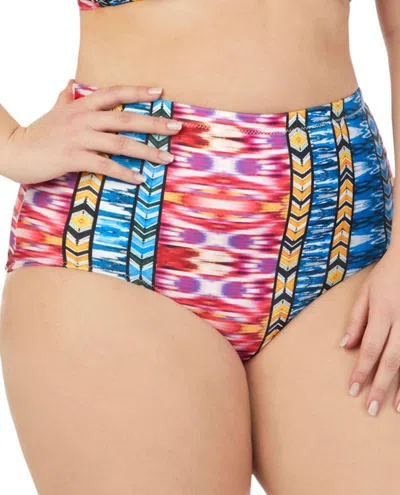 Raisins Women's Curve High Waist Bikini Bottom - Plus In Around The World In Multi