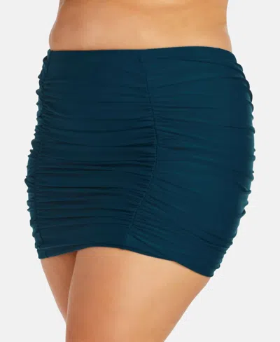 Raisins Women's Trendy Plus Size High Waist Tummy Thinner Swim Skirt In Navy In Blue
