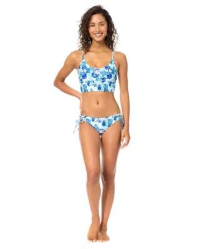 Raisins Womens Aruba Printed Scoop Neck Tank Top Sweet Side Tie Swim Bottoms In Blue