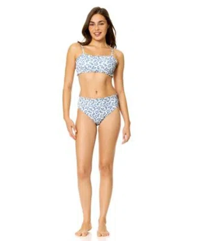 Raisins Womens Bandeau Neck Swim Bra High Waist Bottoms In Blue