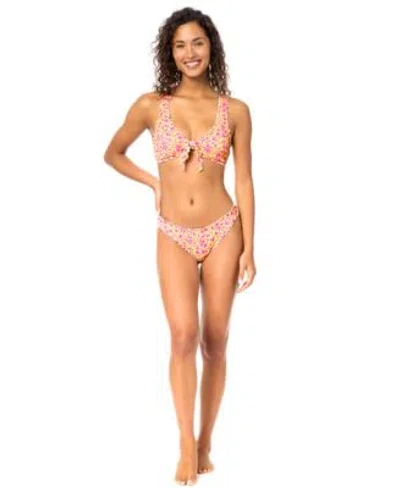 Raisins Womens Eli Printed Scoop Neck Swim Bikini Top Pull On Swim Bottoms In Yellow